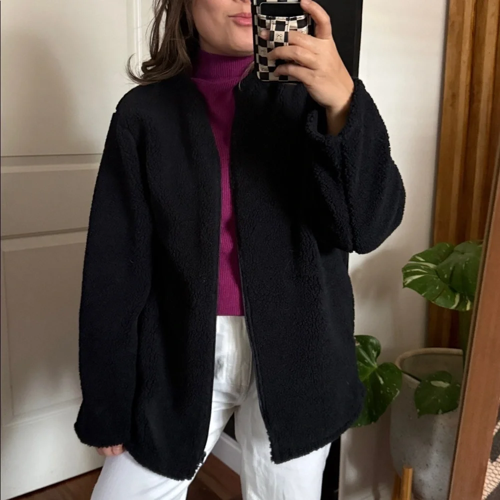 MUJI Recycled Boa Fleece Coat in Black. XS Oversized